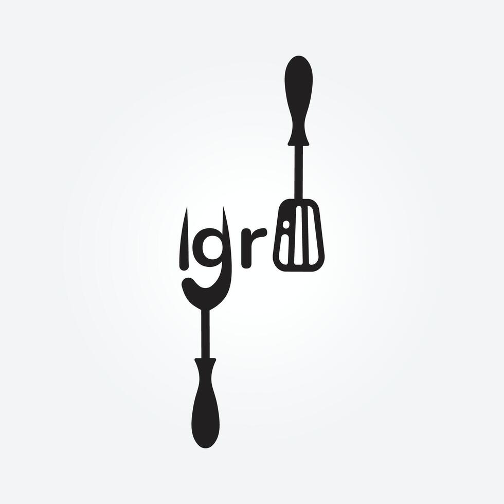 Grill Logo Design Grill Bar Text, Rauch Fleisch Restaurant lecker Essen und Mahlzeit Etikette Grafik Vorlage Idee vektor