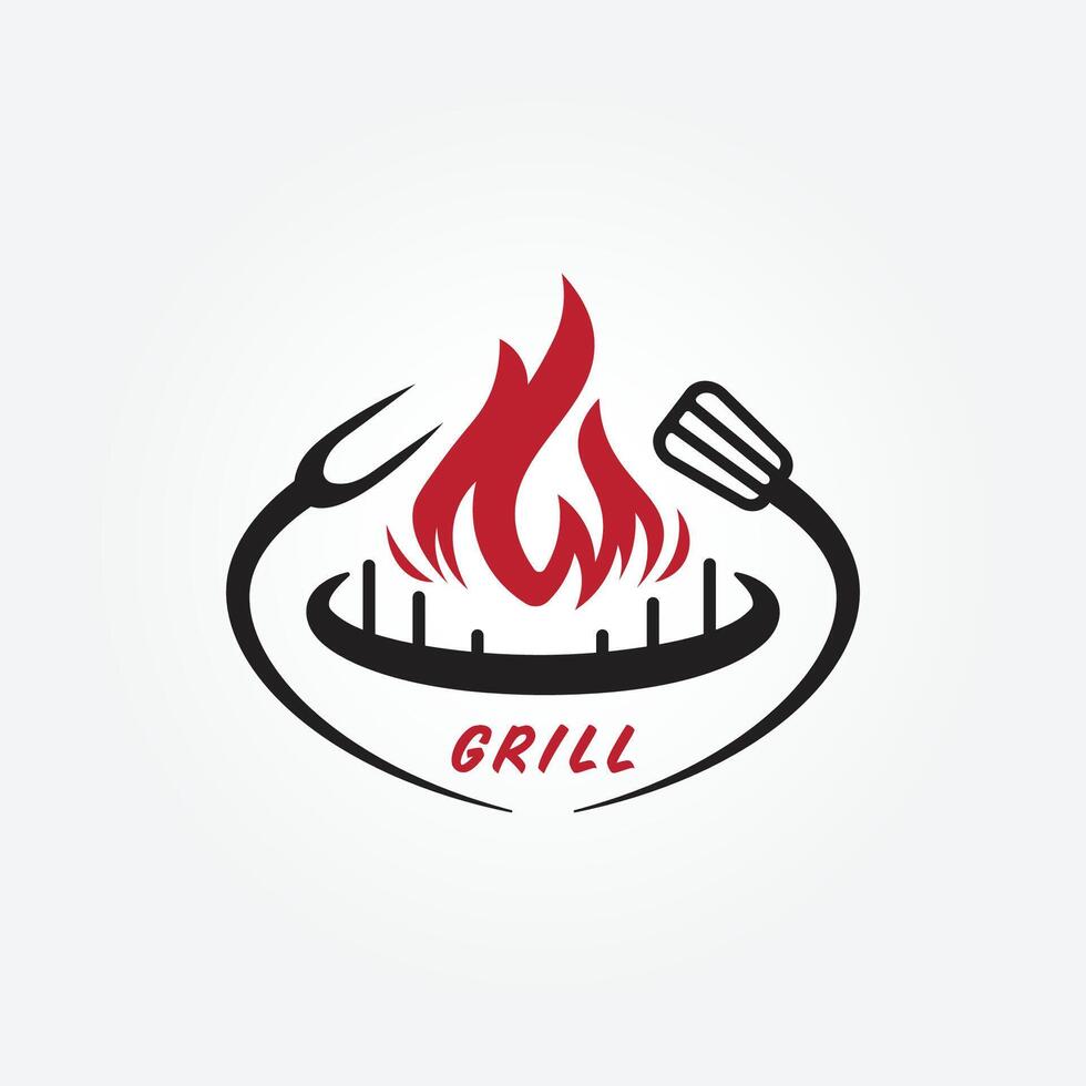grill och brand logotyp begrepp kombinerad med spatel vektor illustration