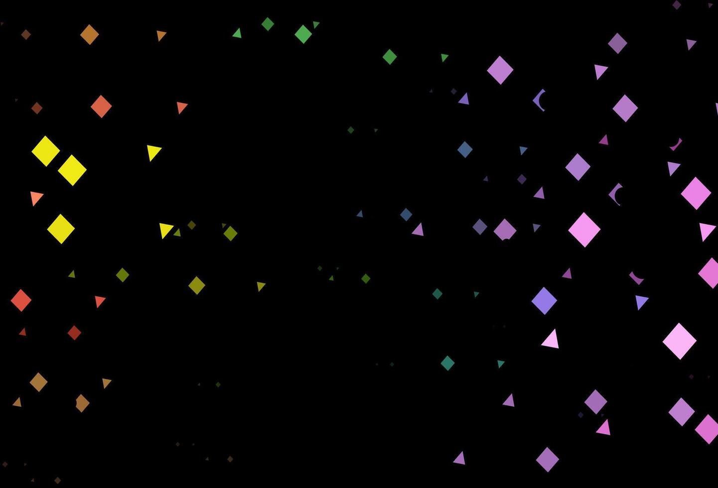 dunkle mehrfarbige Regenbogenvektorvorlage mit Kristallen, Kreisen, Quadraten. vektor
