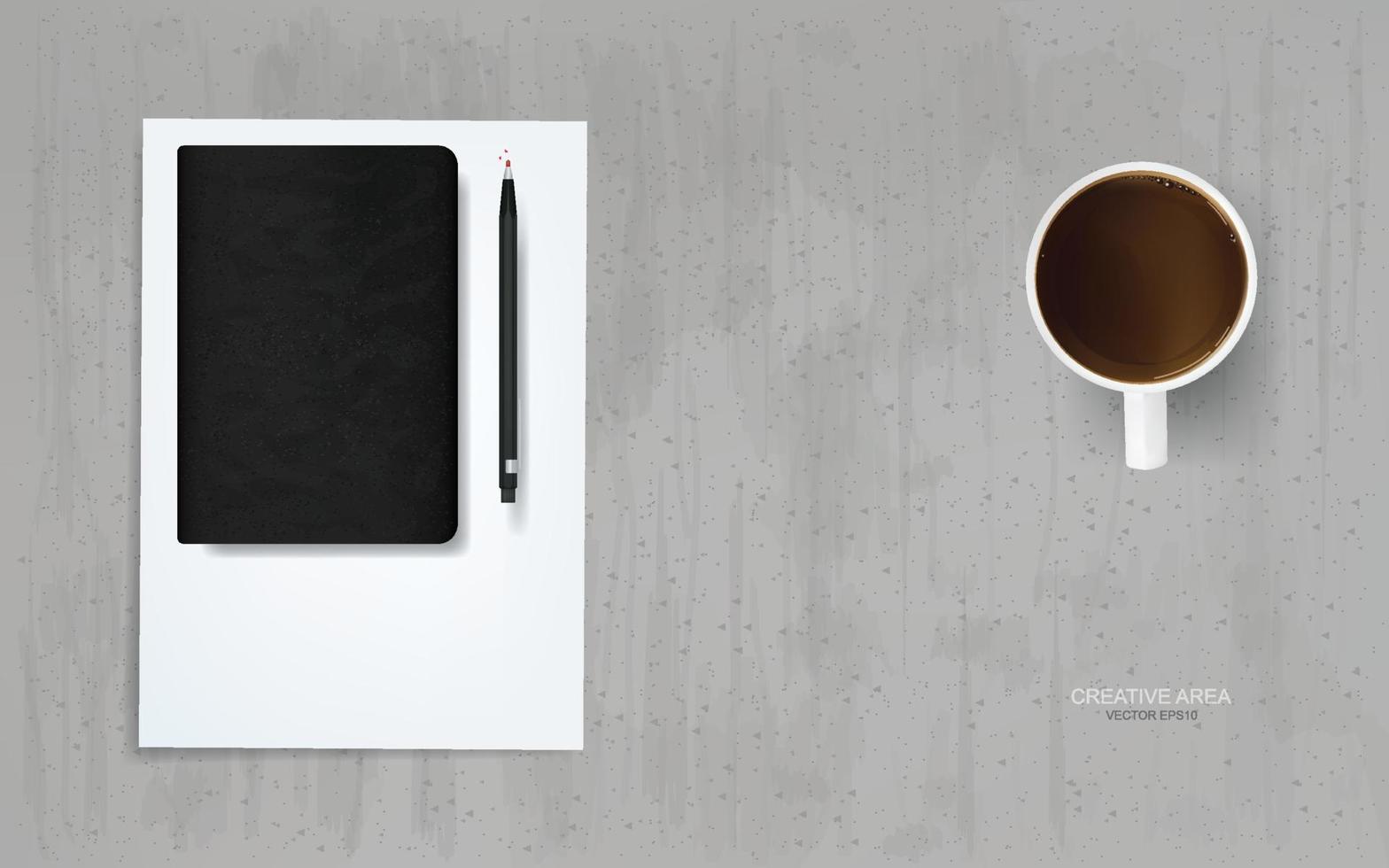 Büroobjekthintergrund von Notebook und Kaffee im Arbeitsbereich. Vektor. vektor