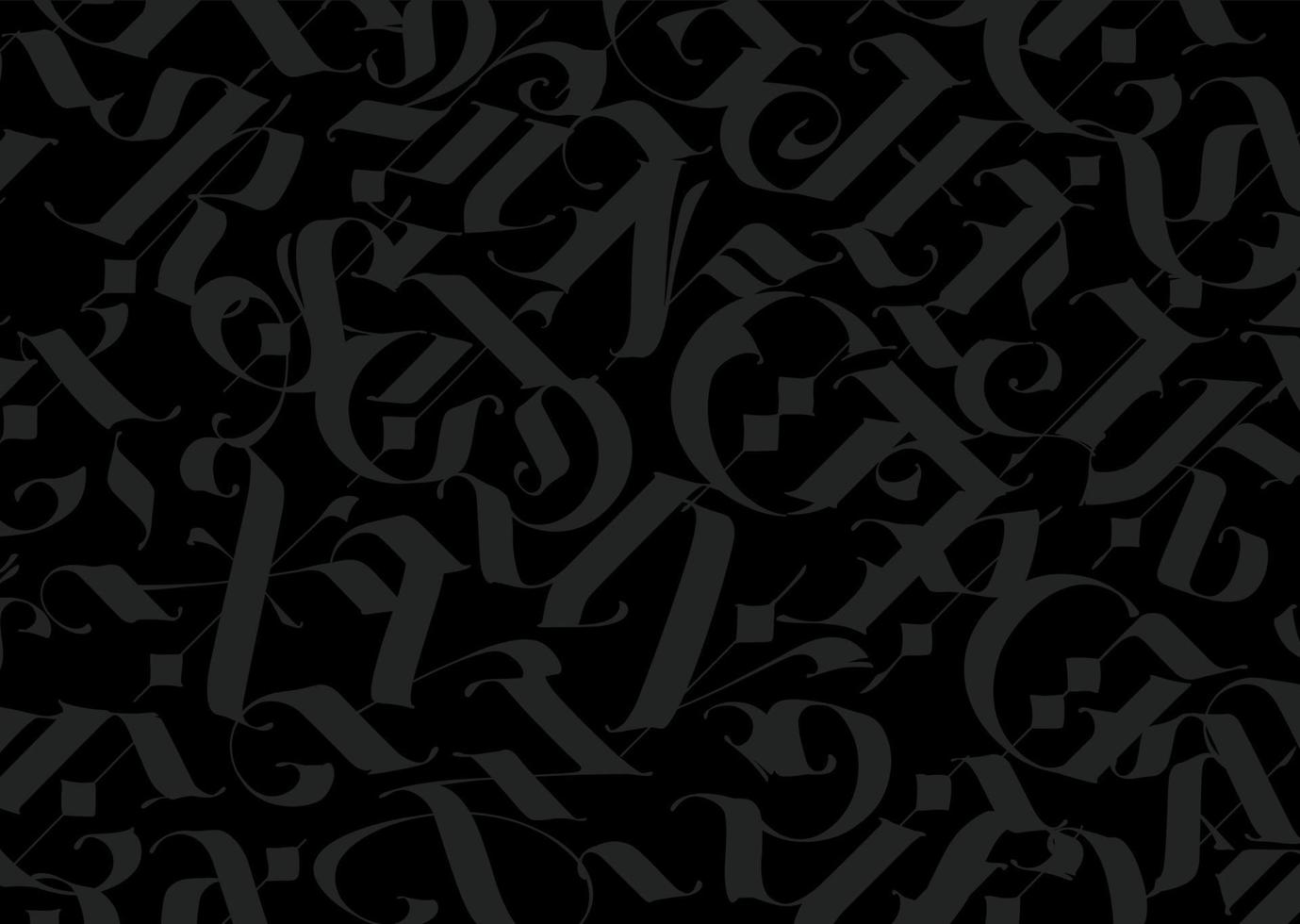 schwarzer Hintergrund mit grauen gotischen Buchstaben. Vektor. düsteres Muster für Text und Stoff. vektor