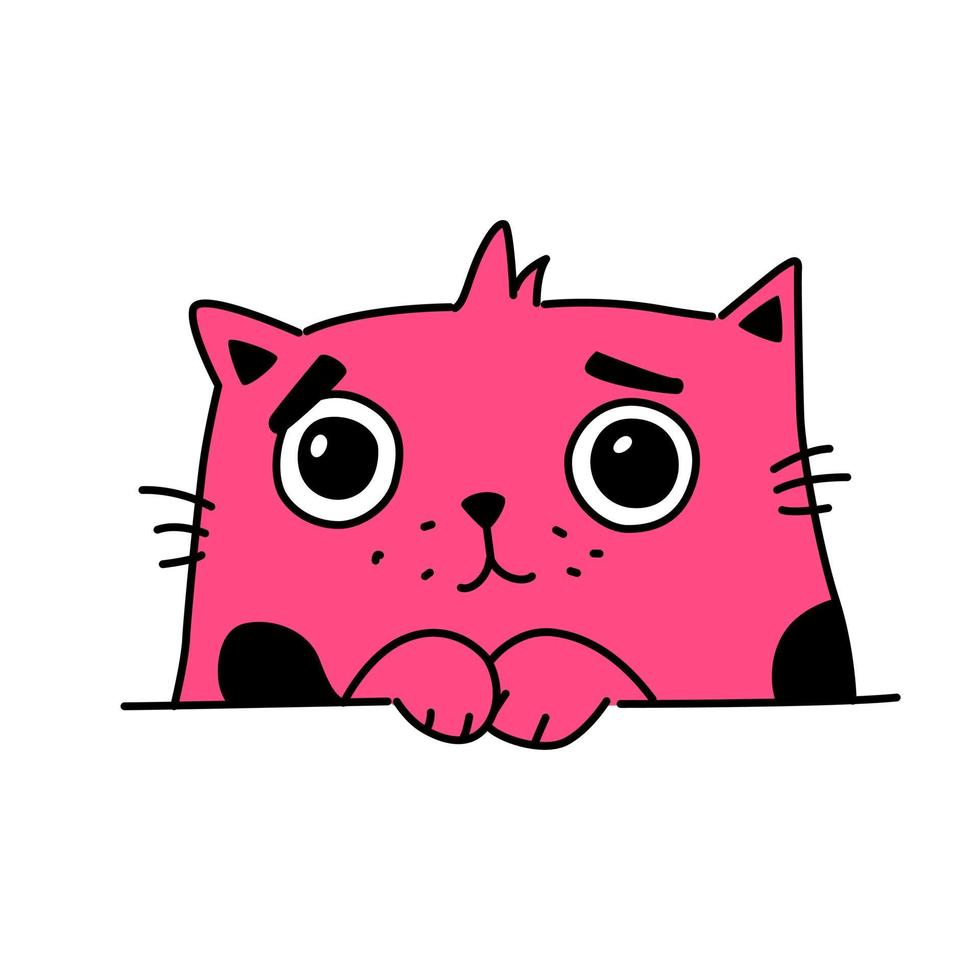illustration av en söt kattunge. vektor. rosa söt katt. platt kawaiistil. vektor