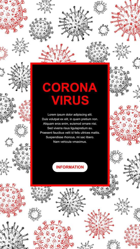 vertikales Virendesign mit handgezeichneten Elementen für Banner, Social-Media-Geschichten, Karten, Broschüren. Mikroskop-Virus hautnah. Vektorillustration im Skizzenstil. covid-2019 vektor