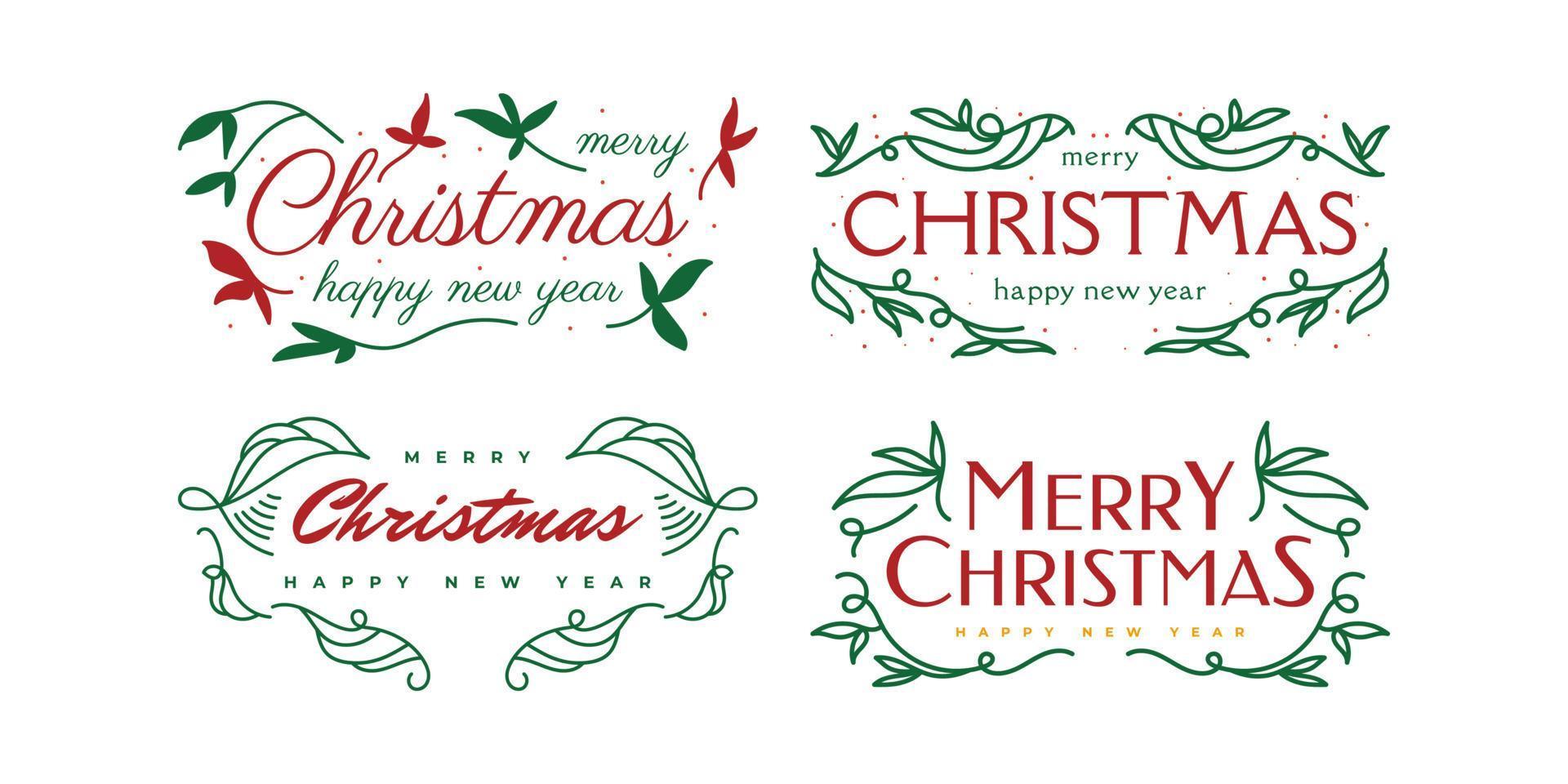 Frohe Weihnachten und ein glückliches neues Jahr Schriftzug Design für Karte, Banner oder Poster. Frohe Weihnachten-Typografie-Set vektor