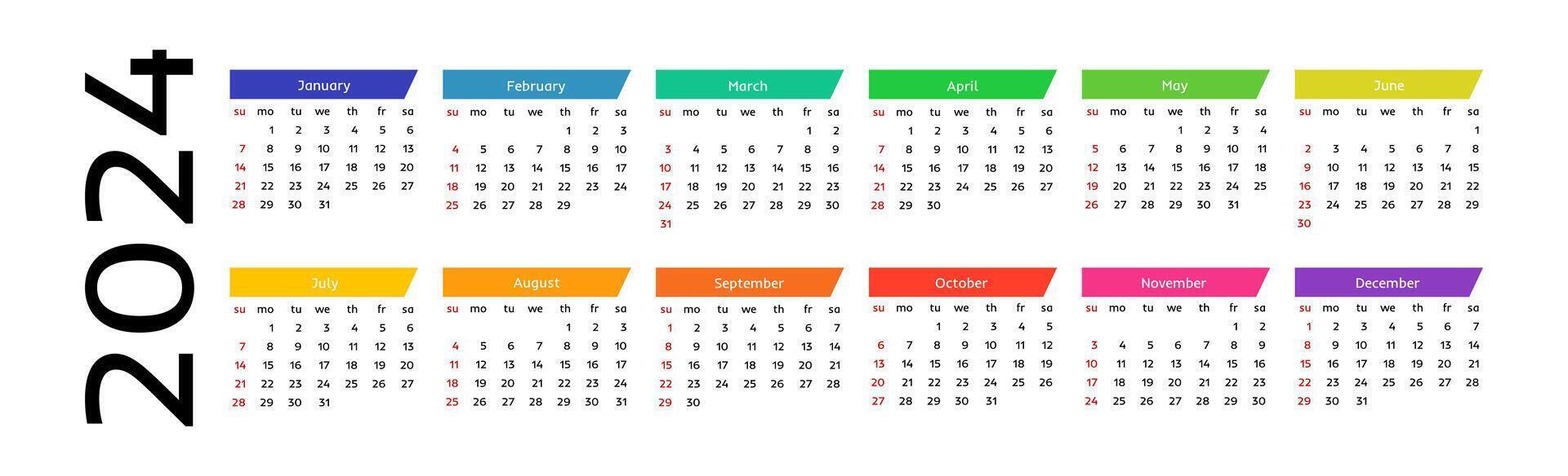 Kalender zum 2024 isoliert auf ein Weiß Hintergrund vektor