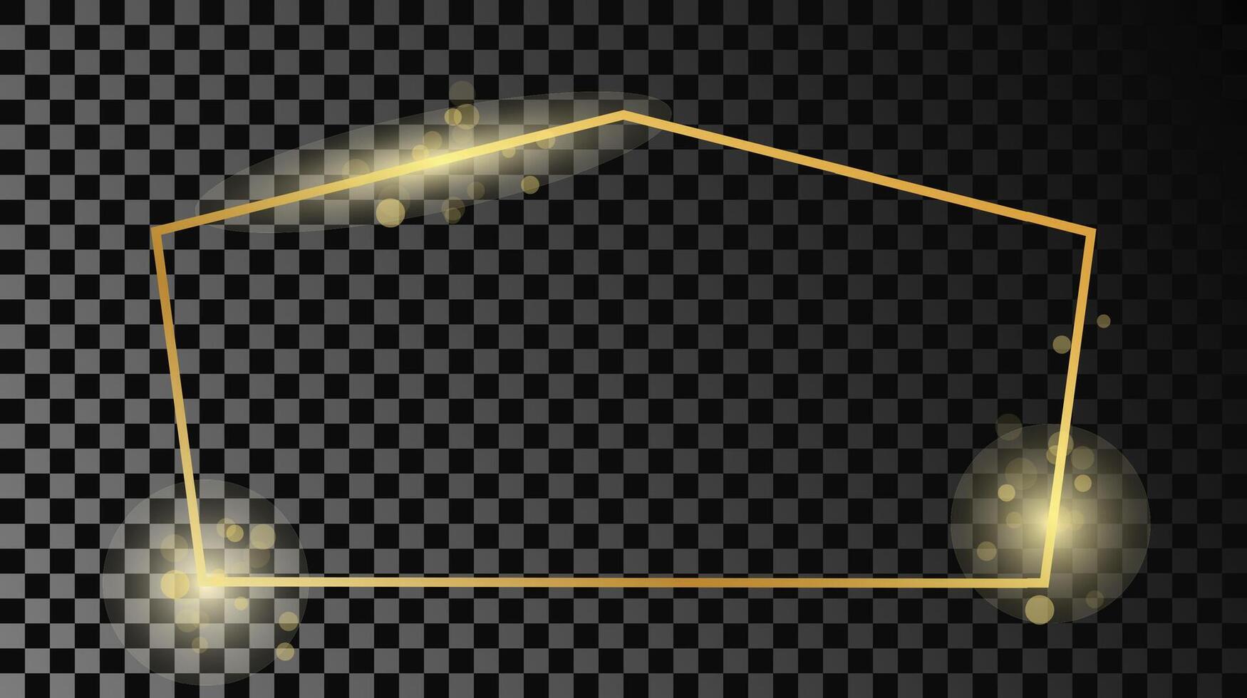 Gold glühend tetragon gestalten Rahmen isoliert auf dunkel Hintergrund. glänzend Rahmen mit glühend Auswirkungen. Vektor Illustration.