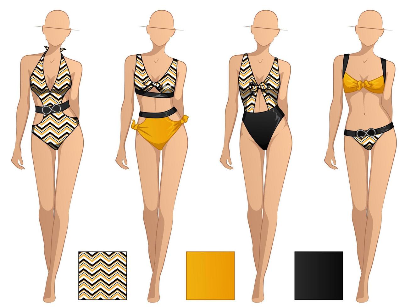 Modedesignfiguren, die Badeanzugkollektion tragen vektor