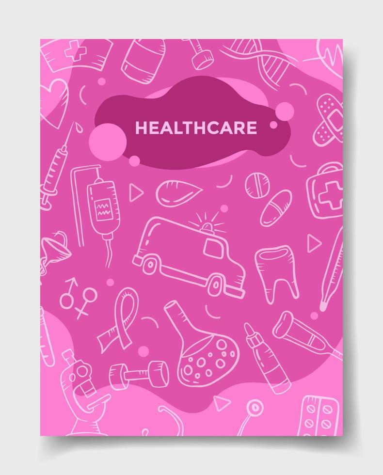 sjukvården industrin koncept med doodle stil för mall för banners, flygblad, böcker och tidningen omslag vektor