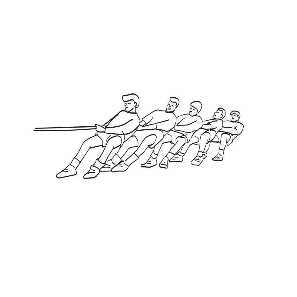 line art team tävlar i dragkamp illustration vektor isolerad på vit bakgrund