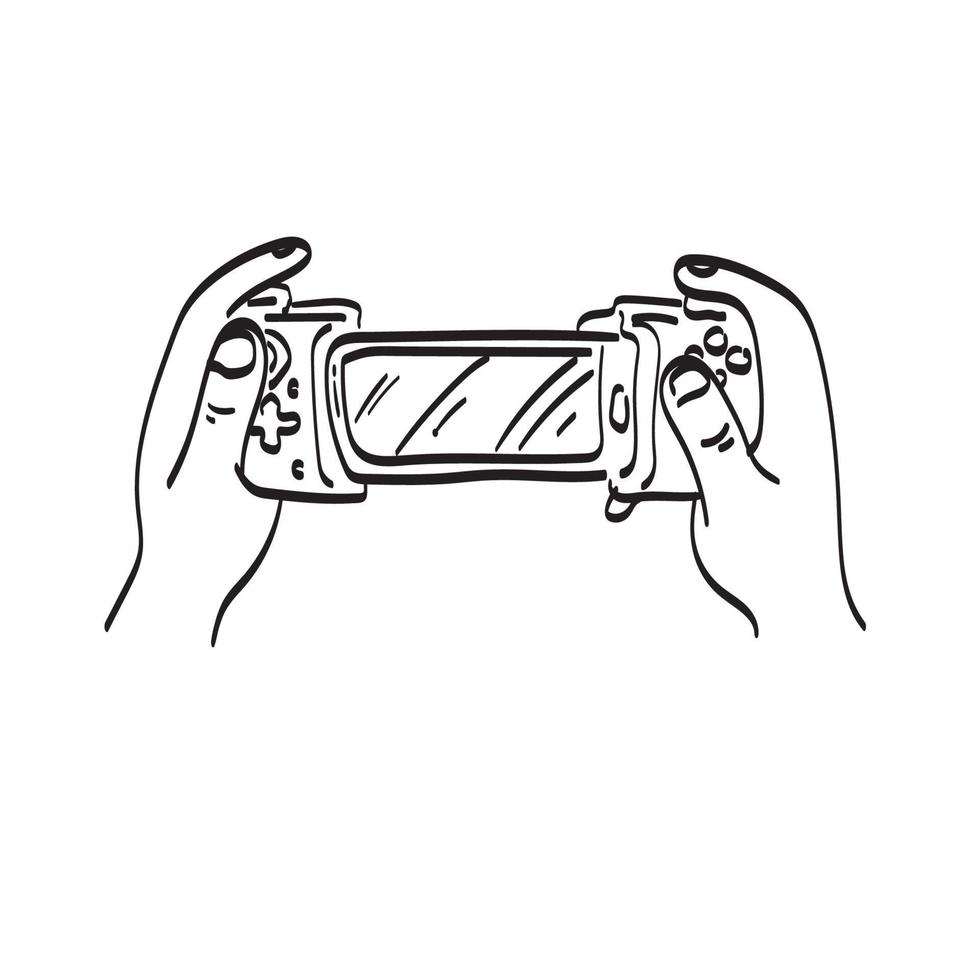Strichzeichnungen Joystick für Handy in der Hand Illustration Vektor isoliert auf weißem Hintergrund