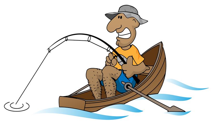 Tecknad man som fiskar i båt vektor illustration