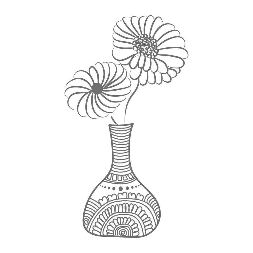 kostenlos Vektor Kunst und Hand Zeichnung Blume Kunst schwarz und Weiß eben Design mit Vase