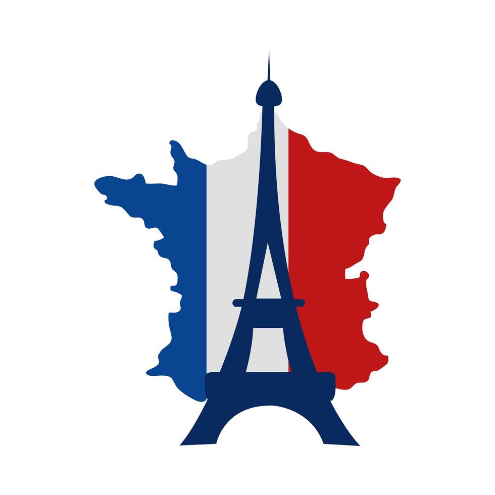 Frankrike karta flagga och Eiffeltornet vektor