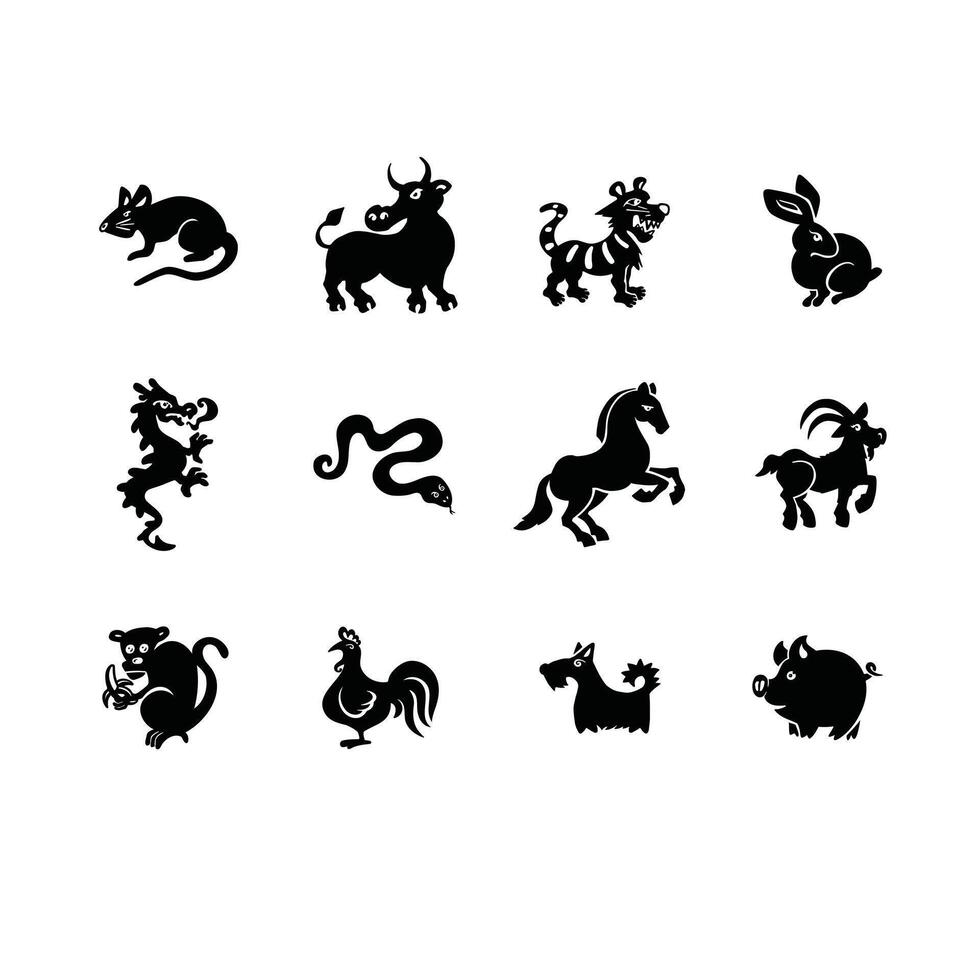 uppsättning av östra horoskop symboler silhuetter vektor illustration