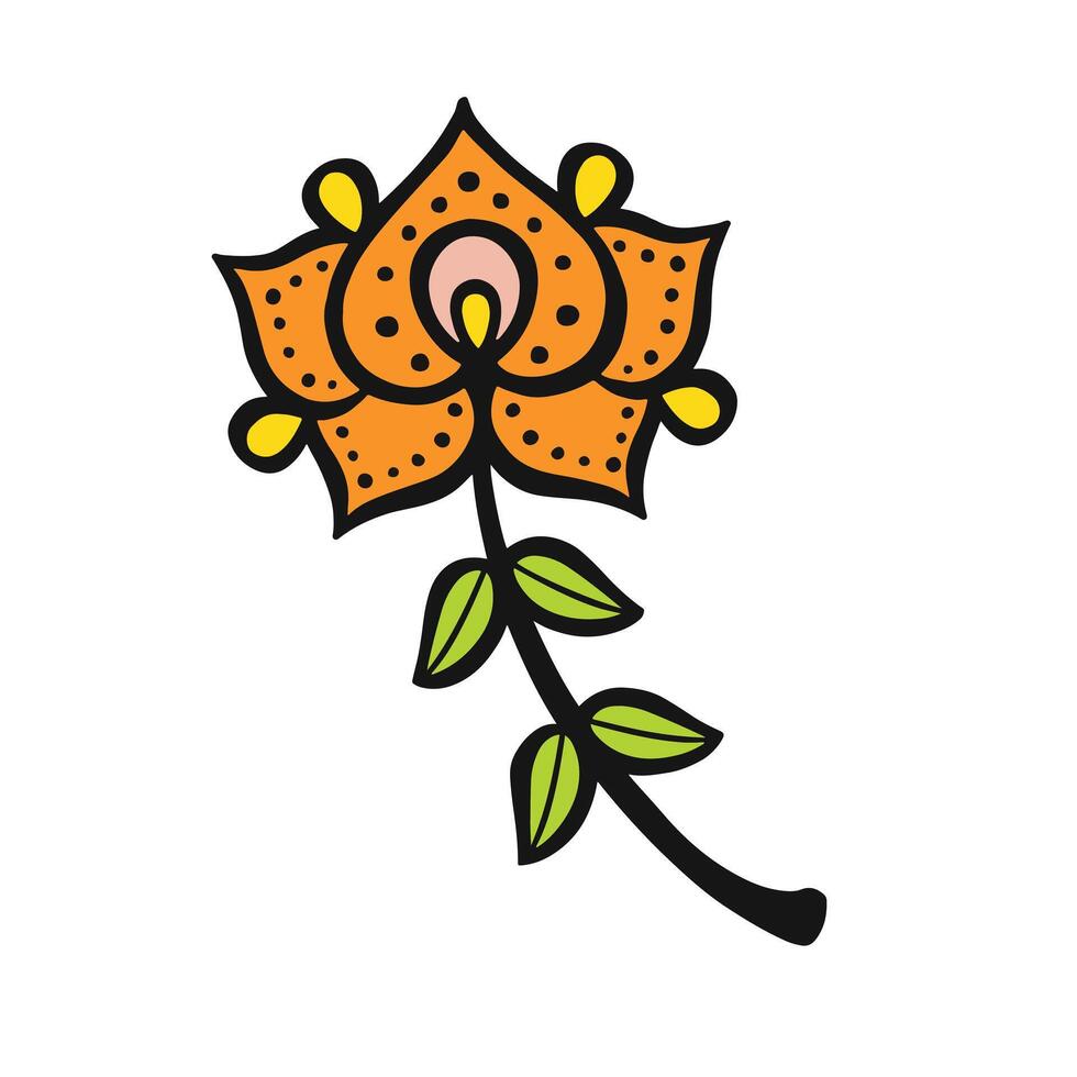 etniskt stiliserade orange lotus blomma, vektor