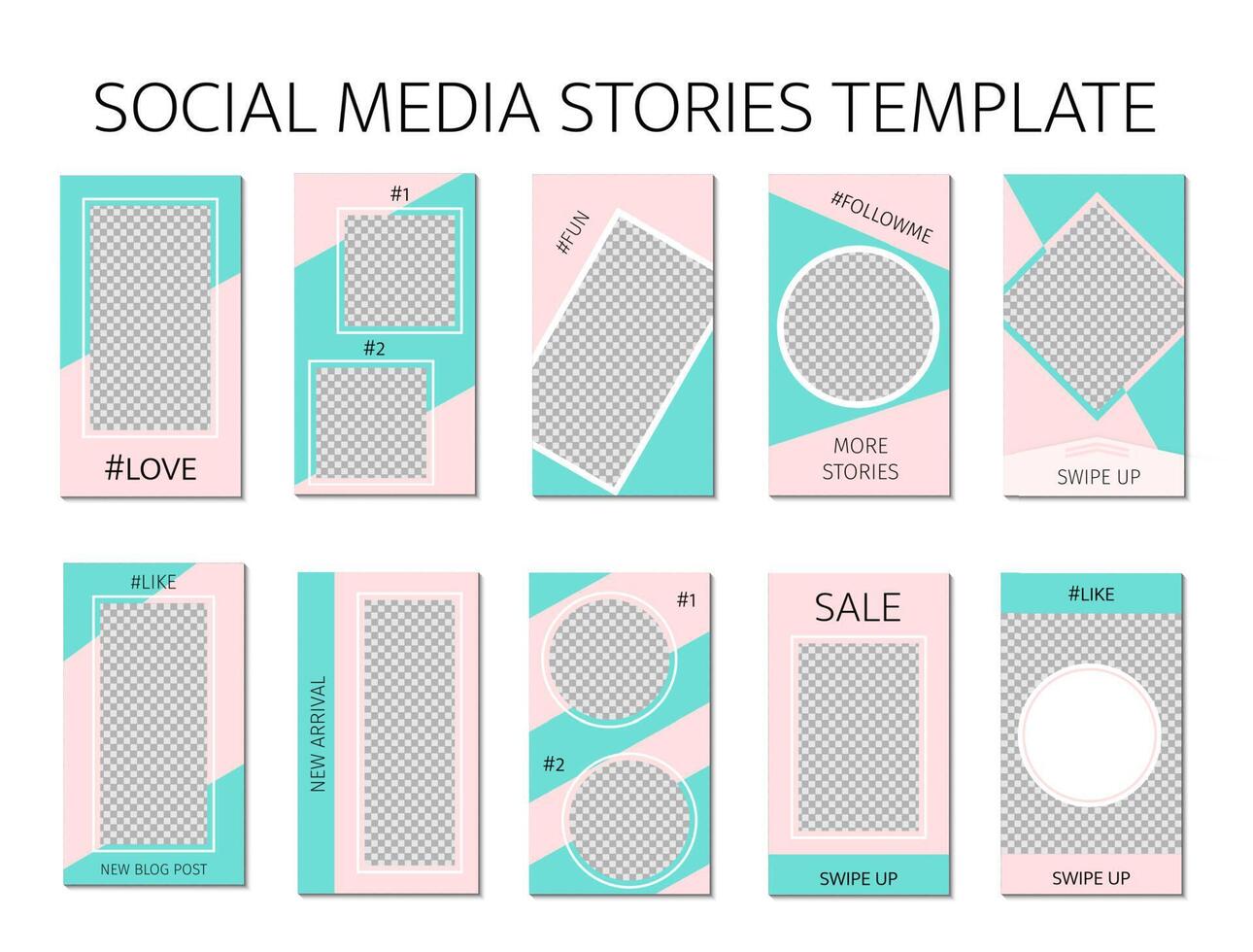 social media berättelser mall. uppsättning av 10 berättelse layout för bloggare och smm.redigerbar webb banderoller för mobil Ansökan. mynta grön och rosa pastell Färg palett. vektor