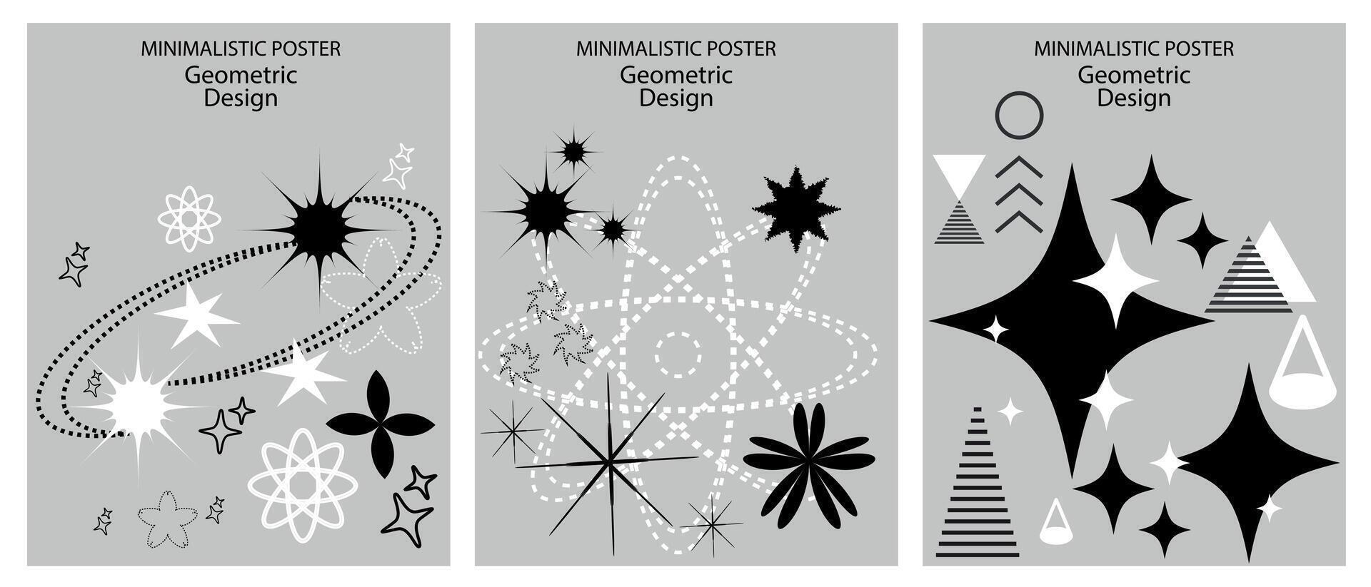 retro minimalistisch Plakate mit einfach geometrisch Formen Bildung Grafik. futuristisch modern Design, modisch Stil im schwarz und grau Töne, inspiriert durch Brutalismus. Vektor. vektor