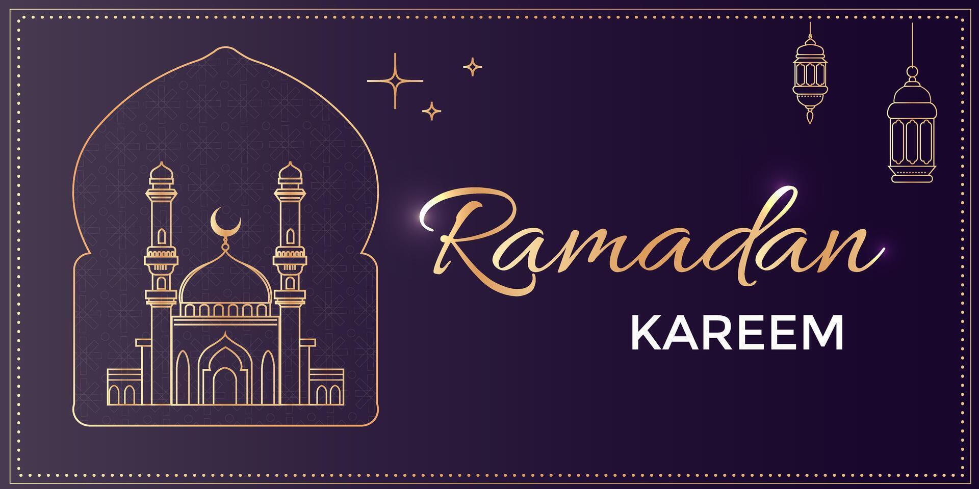 golden Moschee und Laternen zum Ramadan kareem und eid Mubarak. Vektor Banner geeignet zum Muslim heilig Monat Ramadan, raya Hari, eid al adha und Schlund.