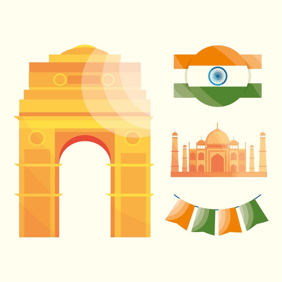 Indien Flaggen und Wahrzeichen vektor