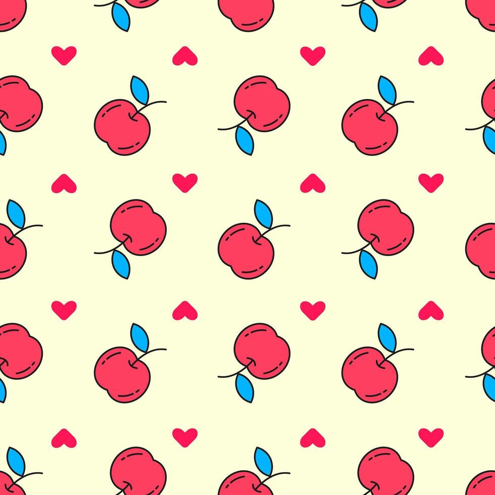 sömlös mönster av röd äpplen med hjärtan vektor