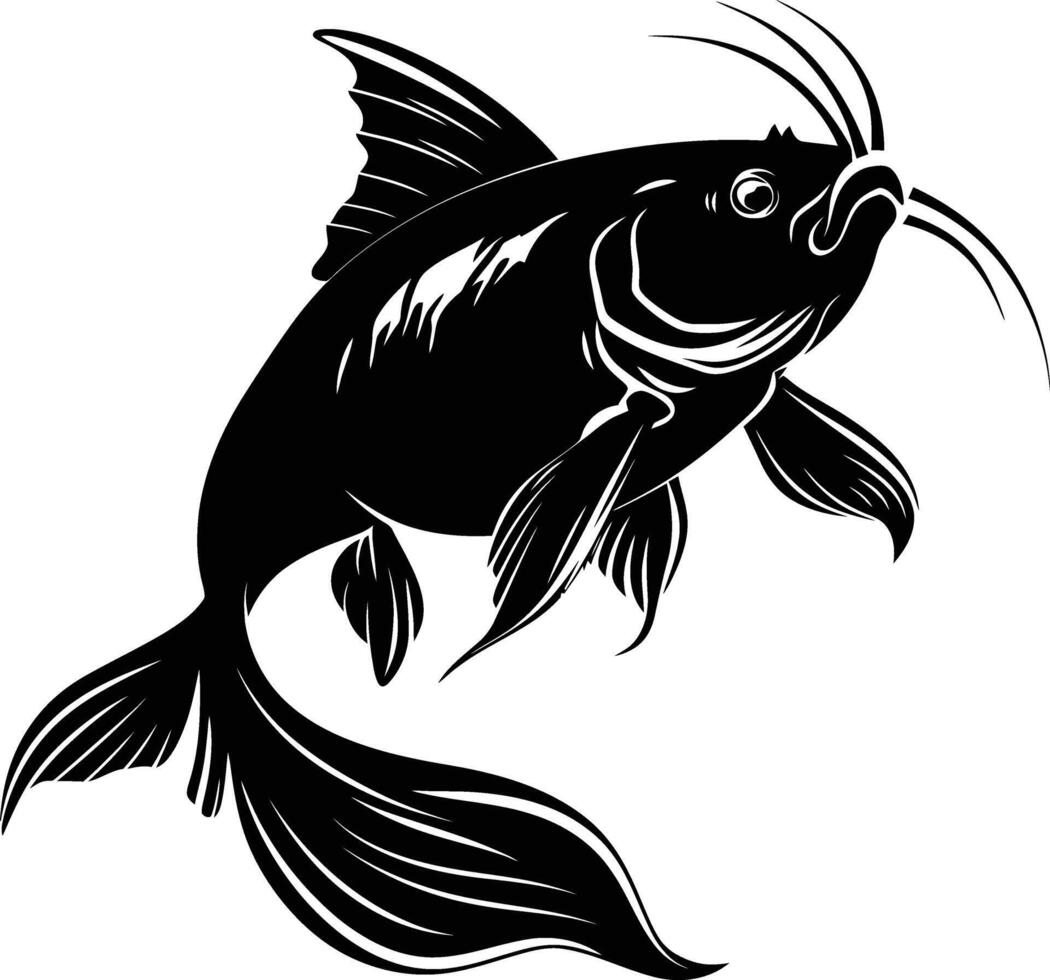 ai genererad silhuett katt fisk svart Färg endast vektor
