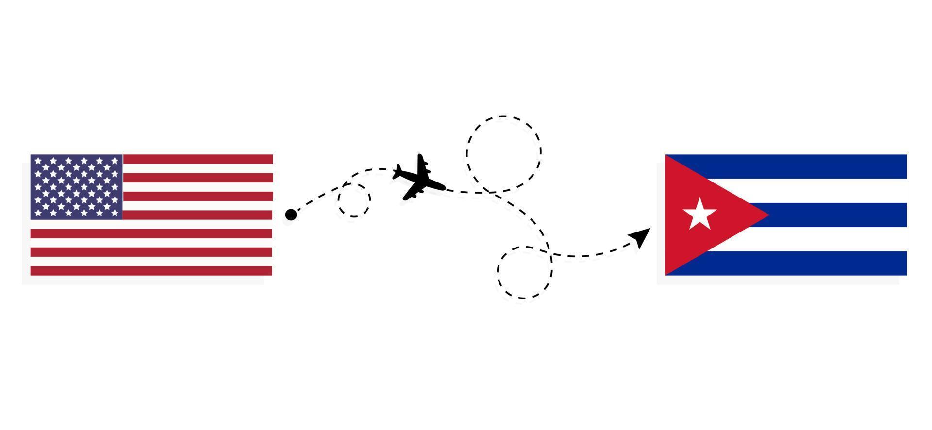 Flug und Reise von den USA nach Kuba mit dem Reisekonzept des Passagierflugzeugs vektor