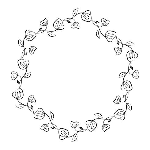 Lavendel blommor dekorativa krans isolerad på vit bakgrund, Runda ram handen ritar klotter vektor skissa växtbaserad konst grafisk design för hälsningskort, inbjudan, bröllop design, kosmetiska