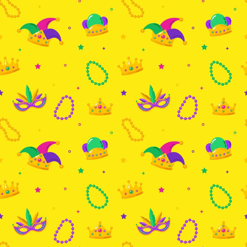 mardi gras vektor sömlös mönster. karneval mönster med krona och konfetti