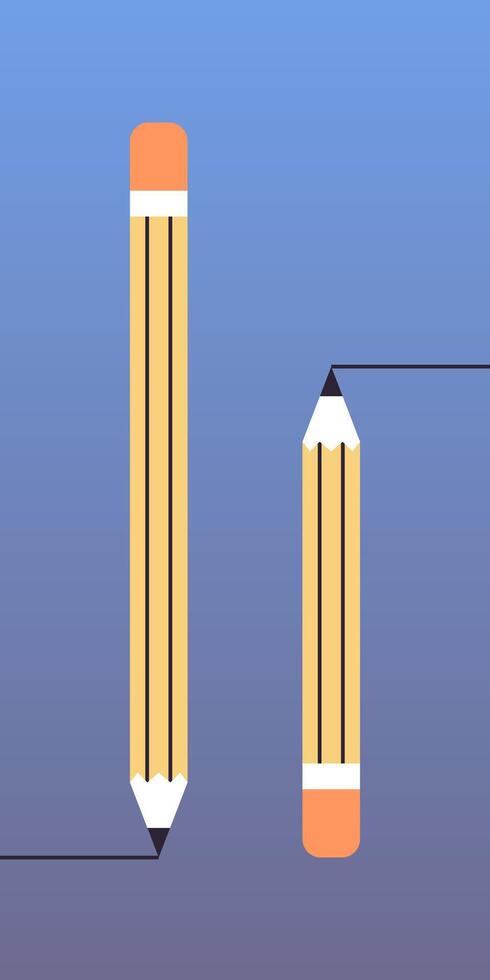 gul penna och trä- objekt för skrivning och teckning, tecknad serie kort gul penna sudd suddgummi begrepp vektor illustration.