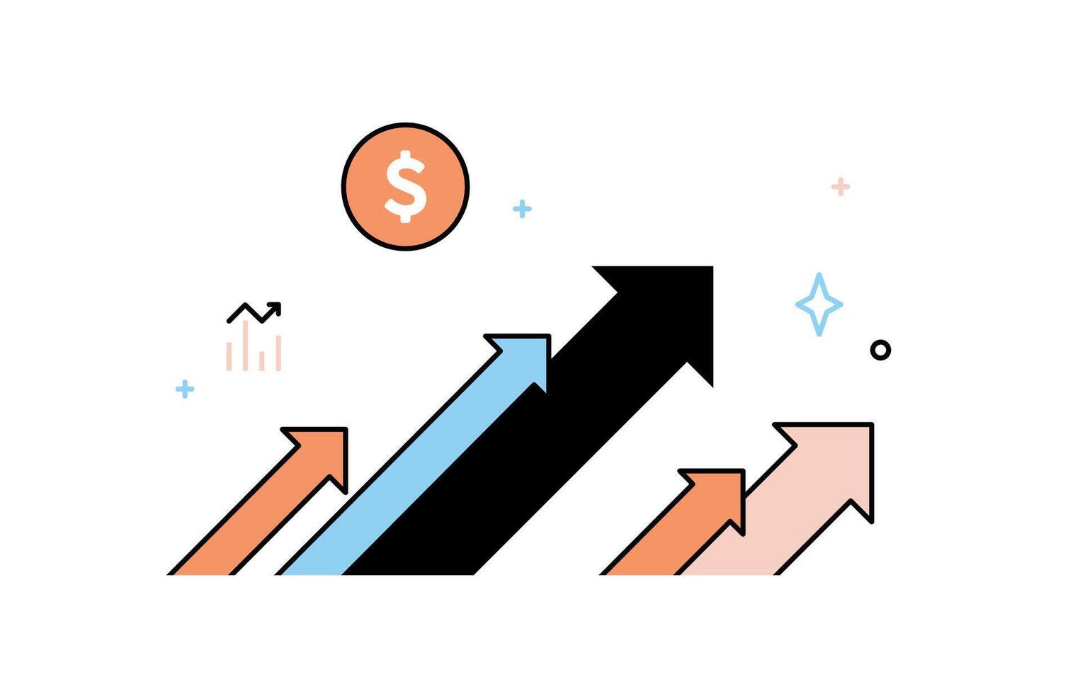 Geschäft und Finanzen Wachstum, Analysieren Investitionen, Geld zunehmend, feiern finanziell Erfolg, Geld Wachstum Konzept Vektor Illustration.