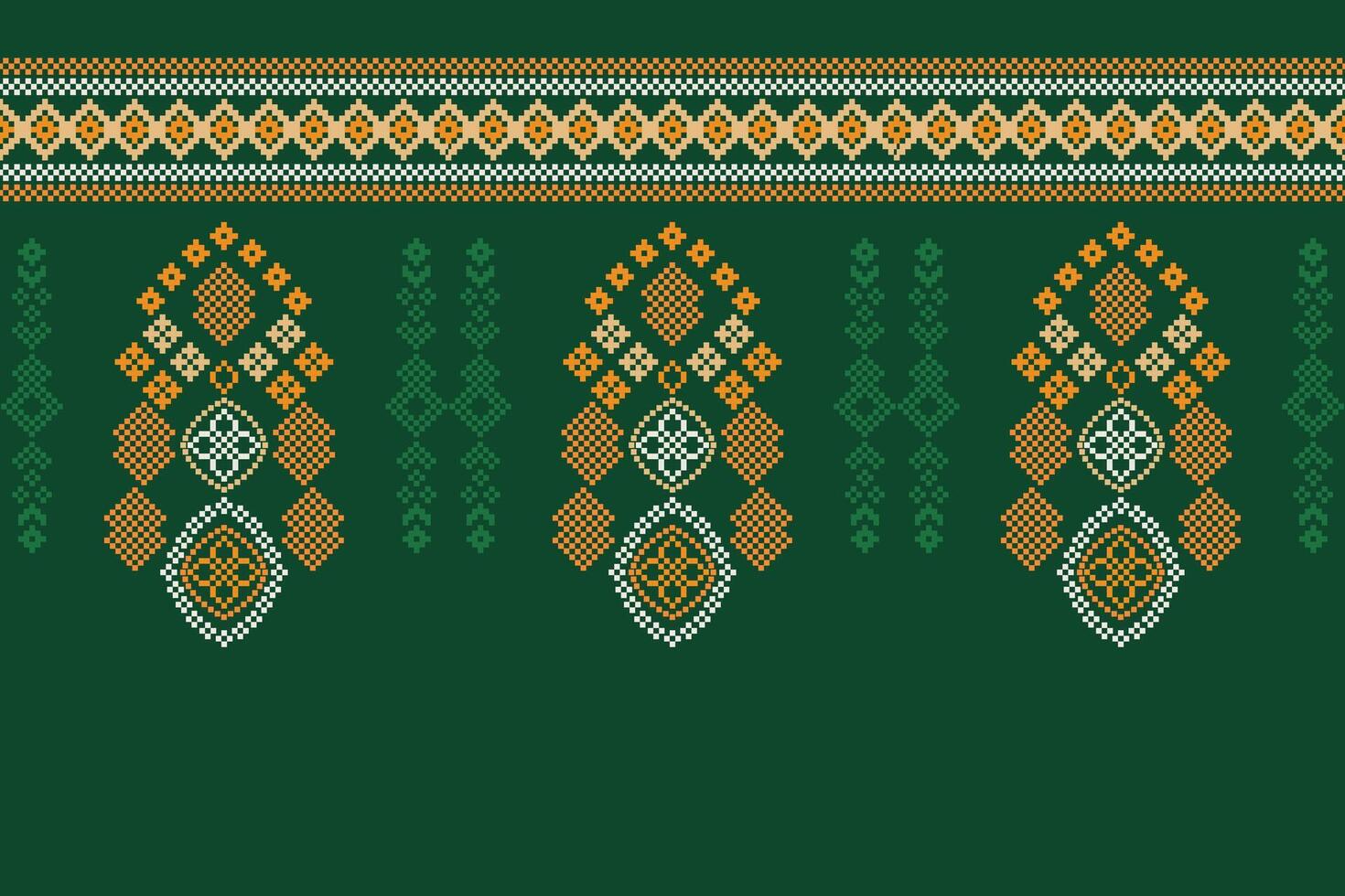 etnisk geometrisk tyg mönster korsa stitch.ikat broderi etnisk orientalisk pixel mönster grön bakgrund. abstrakt, vektor, illustration. textur, kläder, ram, dekoration, motiv, siden tapet. vektor