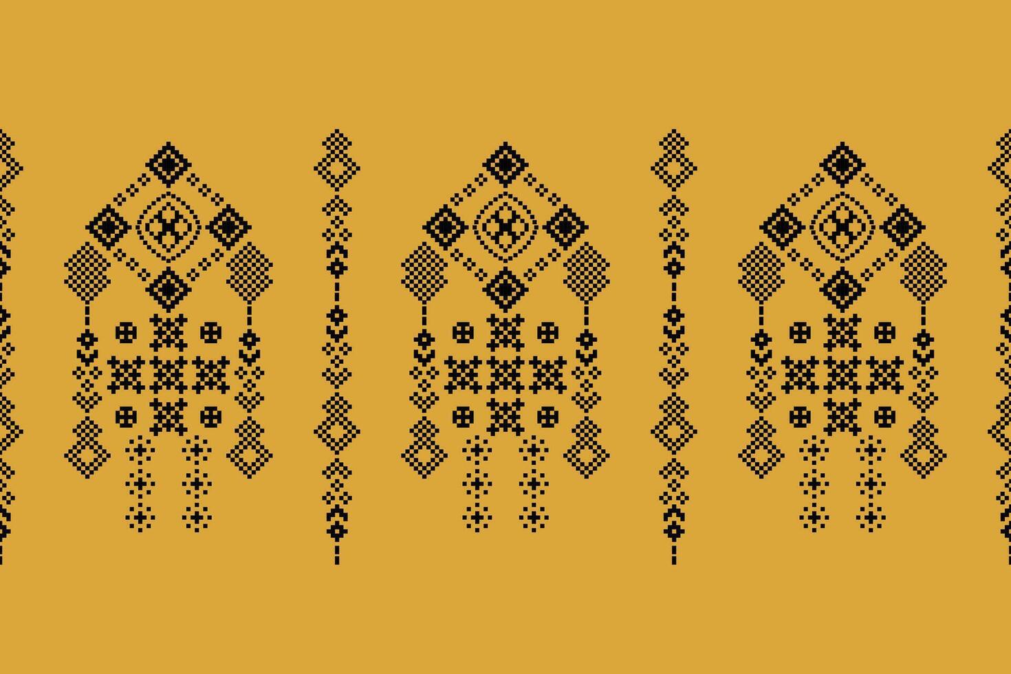 etnisk geometrisk tyg mönster korsa stitch.ikat broderi etnisk orientalisk pixel mönster gul bakgrund. abstrakt, vektor, illustration. textur, kläder, halsduk, dekoration, motiv, siden tapet. vektor