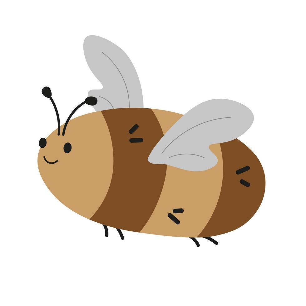 Hummel Biene Karikatur fliegend Insekt Hand gezeichnet eben Vektor Illustration zum Zeichen, drucken ,Vorlage, Karte, Papier, Flyer. Tiere und Natur, dekorativ Charakter süß wenig Honigbiene