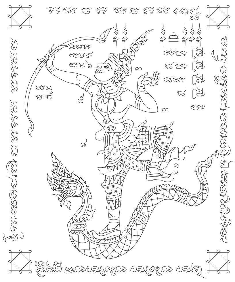thai helig symbol tatuering, thai traditionell tatuering,sak yant linje ritning.thai drake eller kung av naga. traditionell thai konst i ramayana vektor
