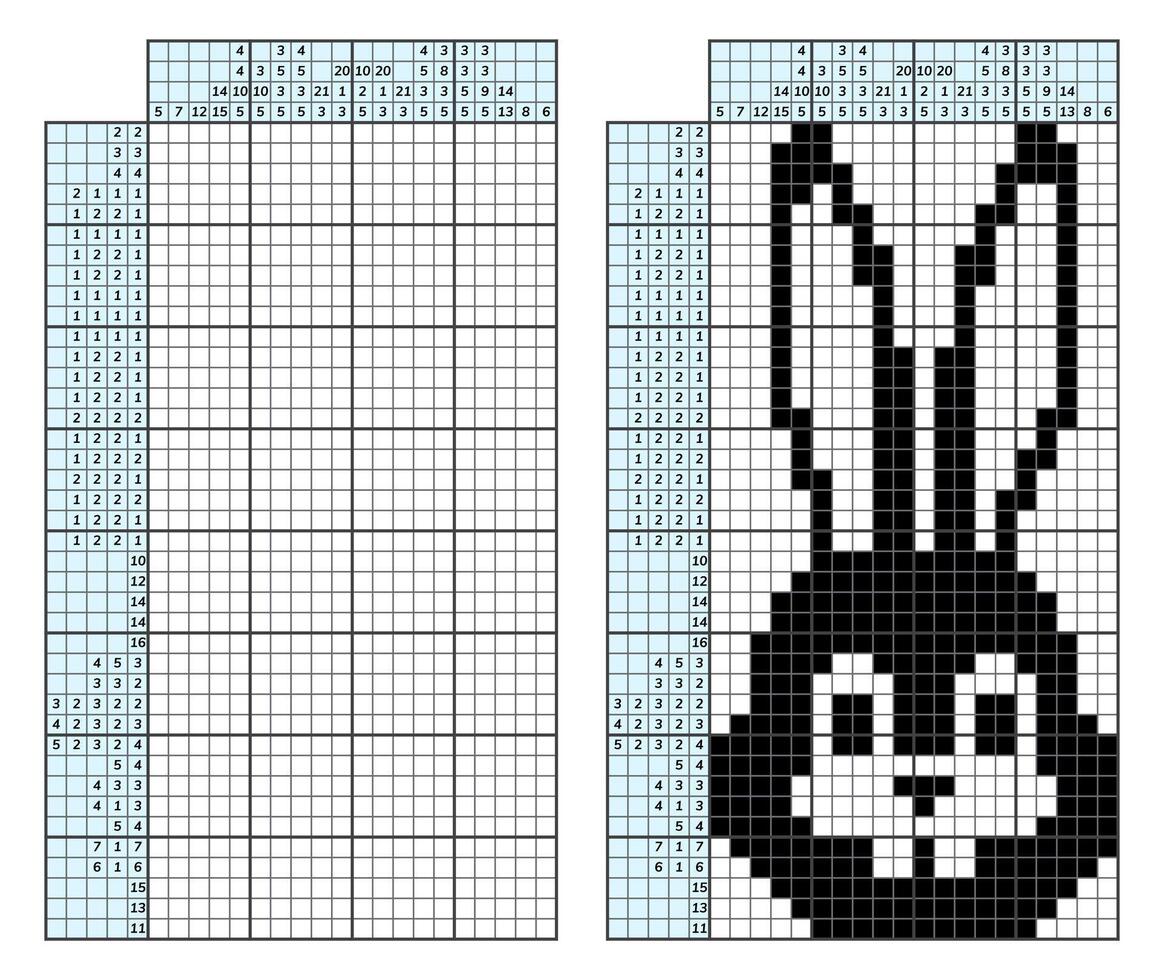 japansk korsord pussel. barn och vuxen matematisk mosaik. nonogram. logik pussel spel. digital rebus. vektor illustration