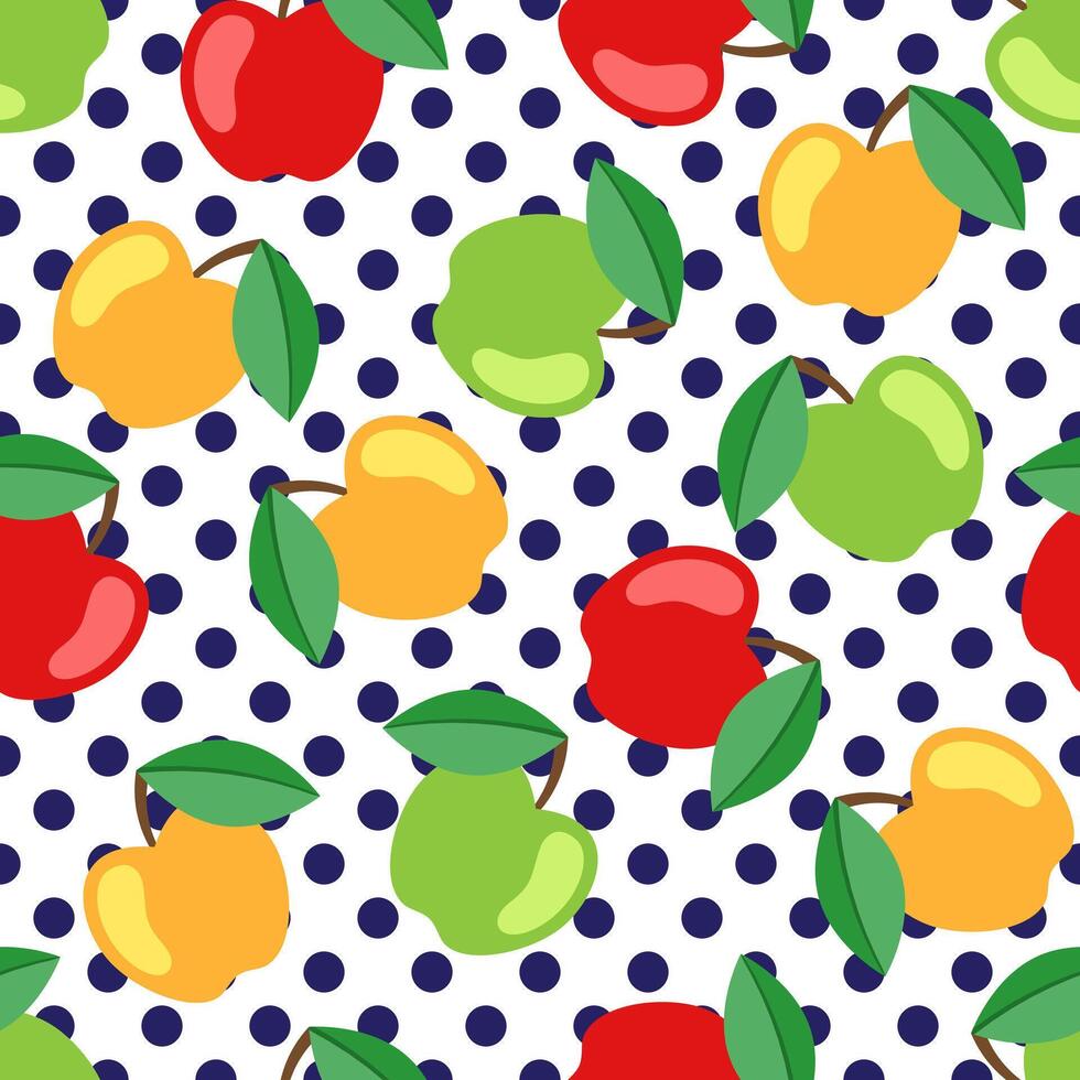 äpple sömlös mönster. frukt sömlös äpple bakgrund. saftig söt mönster. polka punkt. vektor illustration