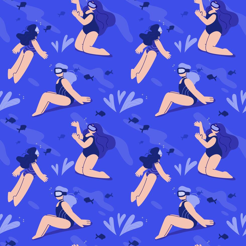 sömlös mönster med kvinnor simning under vattnet. vektor
