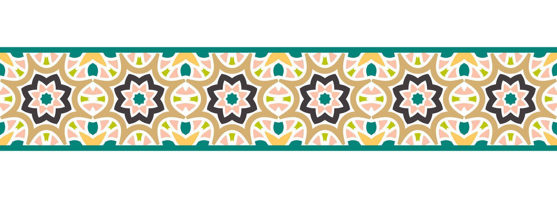 gräns linje sömlös bakgrund. dekorativ design sömlös dekorativ mosaik- gräns mönster. islamisk, indian, arabicum motiv. abstrakt blomma vektor