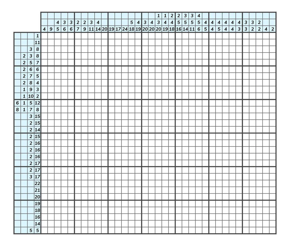 japansk korsord pussel. barn och vuxen matematisk mosaik. nonogram. logik pussel spel. digital rebus. vektor illustration