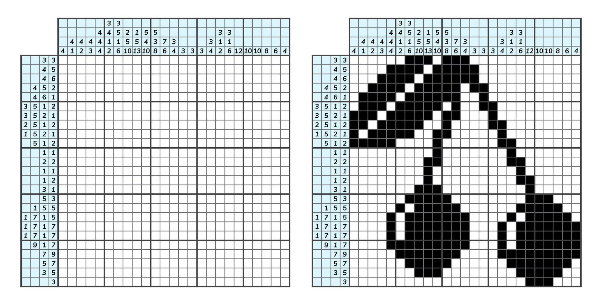 japanisch Kreuzworträtsel Puzzle. Kinder und Erwachsene mathematisch Mosaik. Nonogramm. Logik Puzzle Spiel. Digital Rebus. Vektor Illustration