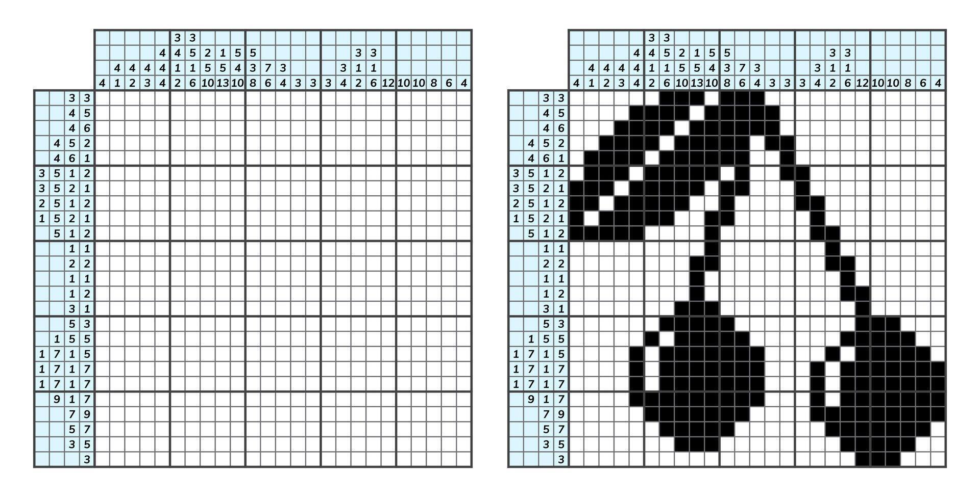 japansk korsord pussel. barn och vuxen matematisk mosaik. nonogram. logik pussel spel. digital rebus. vektor illustration