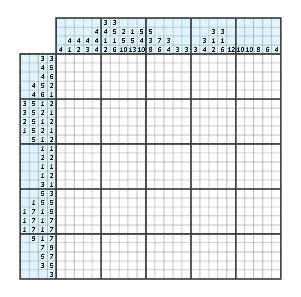 japansk korsord pussel. barn och vuxen matematisk mosaik. nonogram. logik pussel spel. digital rebus. vektor illustration