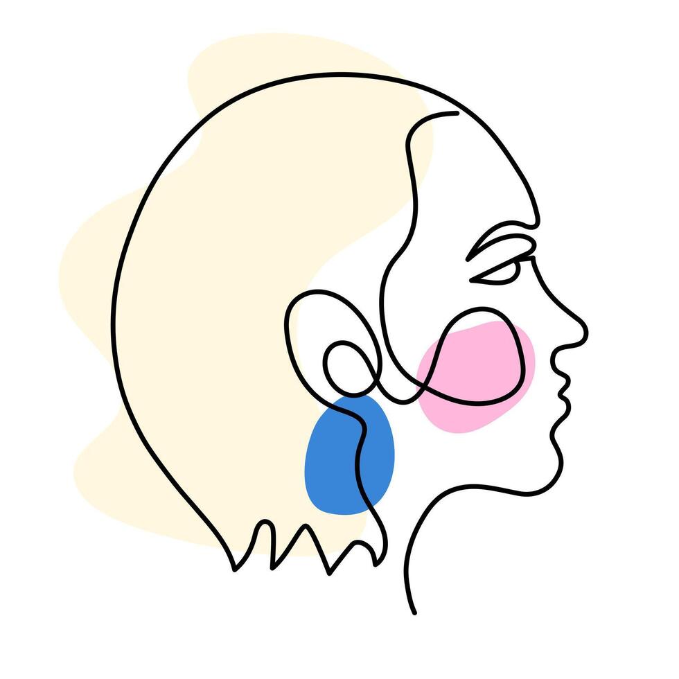 ett linje konst ansikte, modern samtida minimalistisk abstrakt kvinna porträtt. kontinuerlig ett linje teckning ansikten vektor