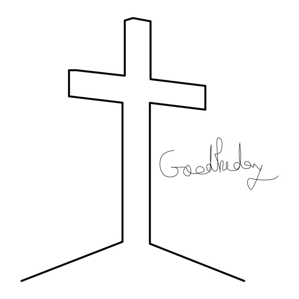 Jesus Christus skizzieren gut Freitag kontinuierlich Single Linie und Ostern Tag Kreuz Gliederung Vektor Kunst Zeichnung und Illustration