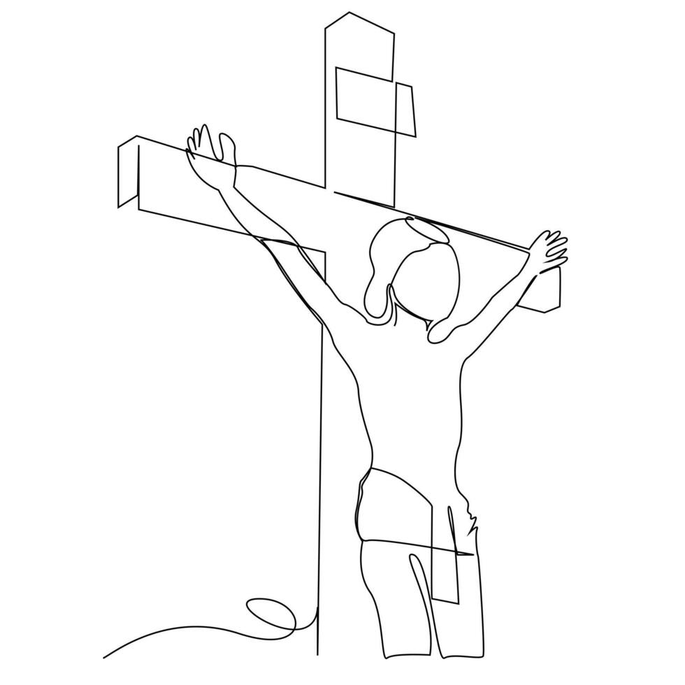 Jesus Christus skizzieren gut Freitag kontinuierlich Single Linie und Ostern Tag Kreuz Gliederung Vektor Kunst Zeichnung und Illustration