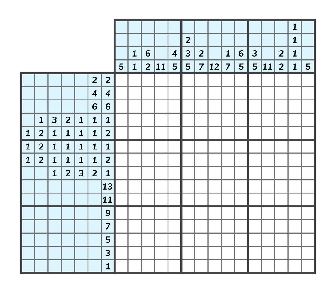 japansk korsord pussel. barn och vuxen matematisk mosaik. nonogram. logik pussel spel. digital rebus. vektor illustration