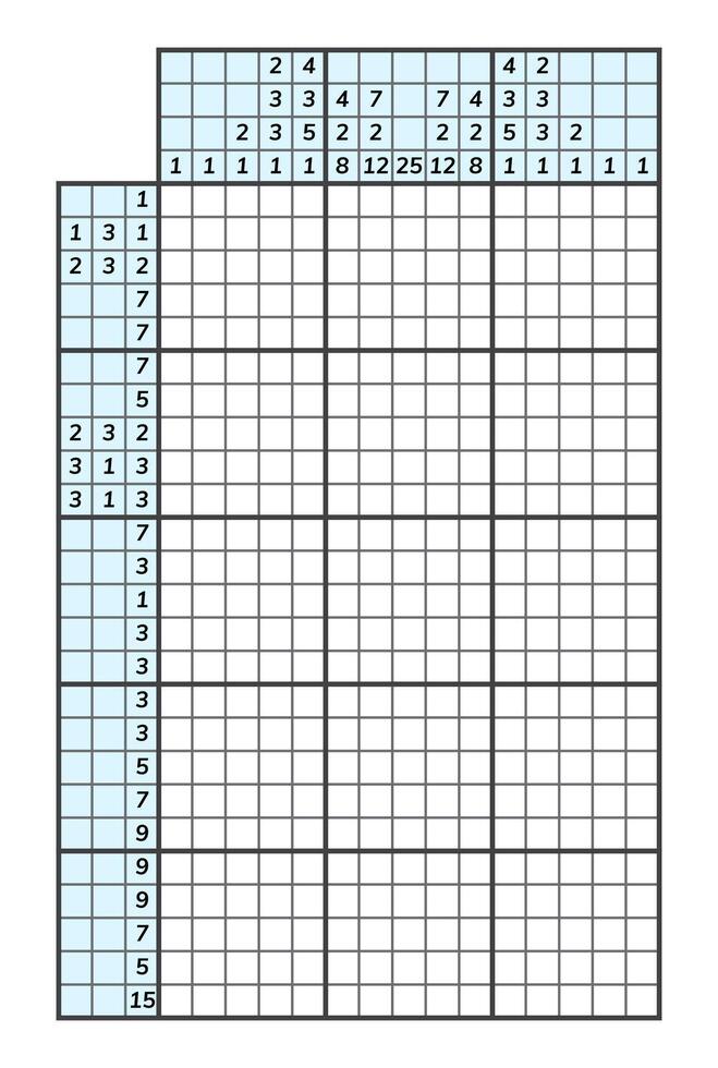 japansk korsord pussel. barn och vuxen matematisk mosaik. nonogram. logik pussel spel. digital rebus. vektor illustration