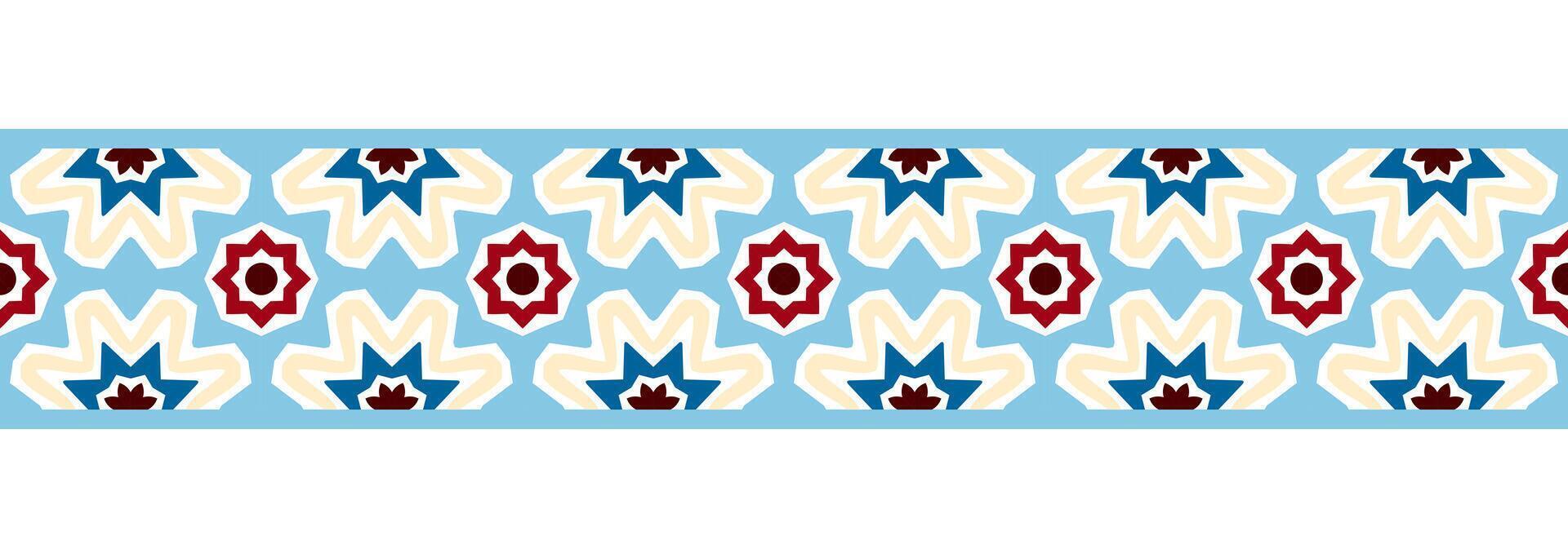 gräns linje sömlös bakgrund. dekorativ design sömlös dekorativ mosaik- gräns mönster. islamisk, indian, arabicum motiv. abstrakt blomma vektor