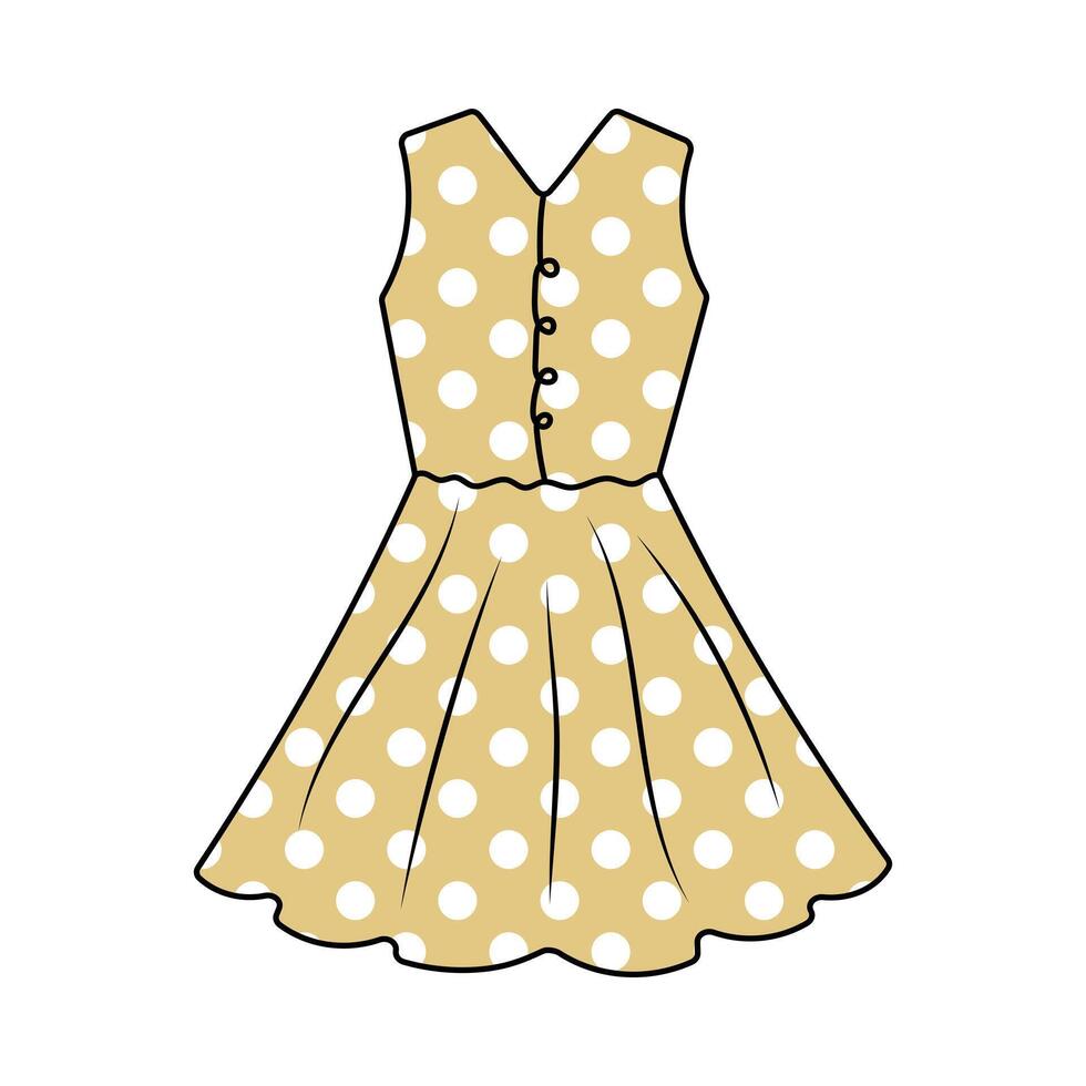 Kleid Damen, technisch Zeichnung. romantisch Kleid Polka Punkt isoliert auf ein Weiß Hintergrund. Mode Frauen Kleider vektor