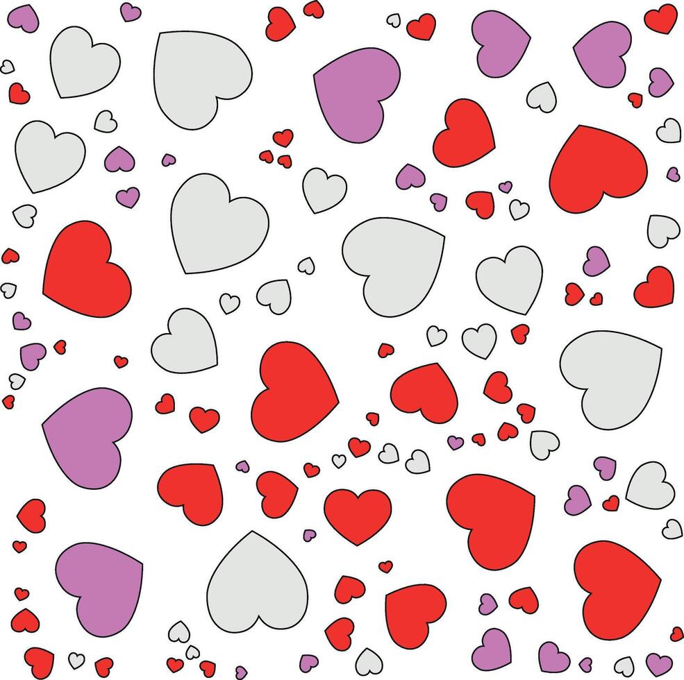 tryckmönster av färgrik hjärtan på vit bakgrund vektor